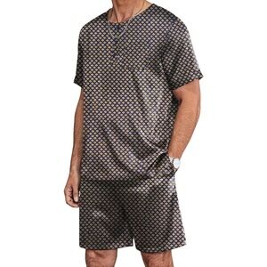 Men’s Sleepwear Geometric Patterned Shirt and Shorts Set M